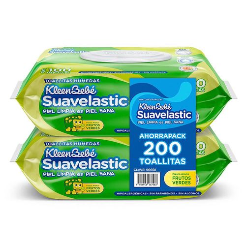 Toallitas Húmedas para Bebé Kleenbebé Suavelastic Max 2 Paquetes de 100 Toallitas c/u