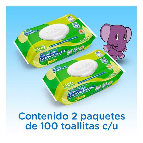 Toallitas Húmedas para Bebé Kleenbebé Suavelastic Max 2 Paquetes de 100 Toallitas c/u