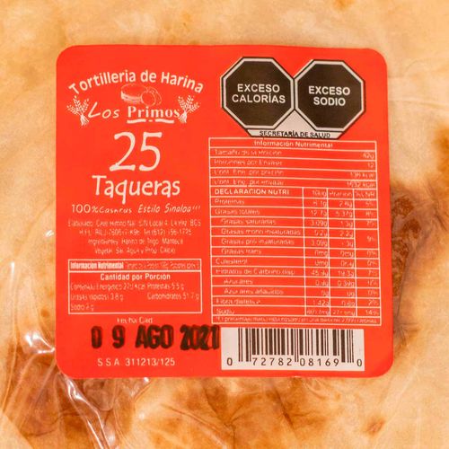 Tortilla de Trigo Taqueras Tortillería Los Primos 25 Tortillas 490g