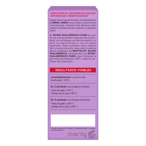 Crema para Contorno de Ojos L'Oréal Paris Revitalift Ácido Hialurónico 15ml