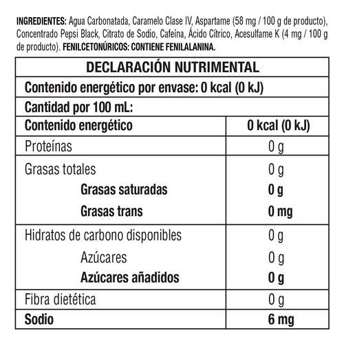 Refresco Pepsi Cola Black sin Azúcar 600ml