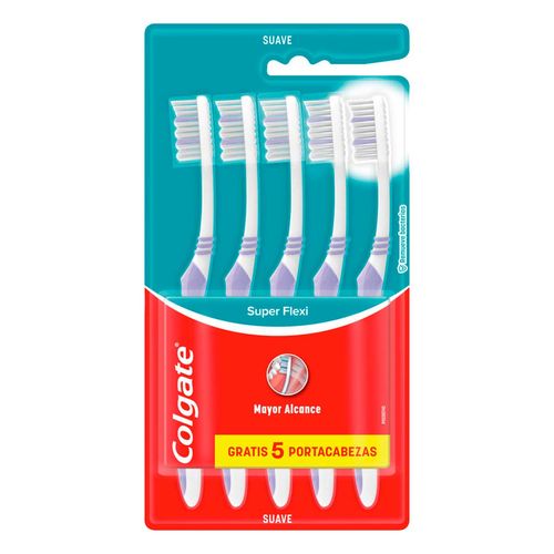 Cepillo de Dientes Colgate Super Flexi Suave + Capuchón 5 Piezas