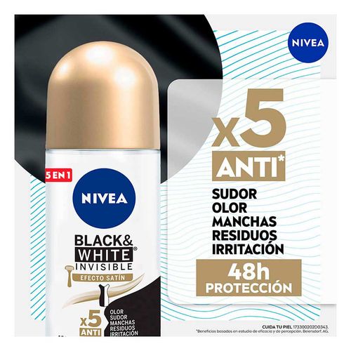 Desodorante Antimanchas NIVEA Black & White Efecto Satín roll on 50 ml