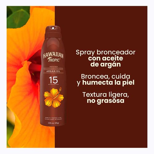 Bronceador Hawaiian Tropic Argán Oil 15 FPS C-Spray 170g