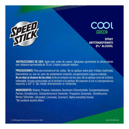 Antitranspirante Speed Stick Cool Green en Aerosol 91g