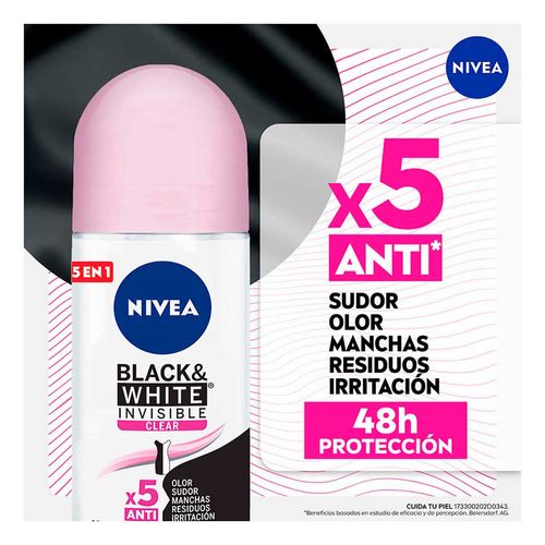 Desodorante Anti manchas NIVEA black & white clear roll on 50ml