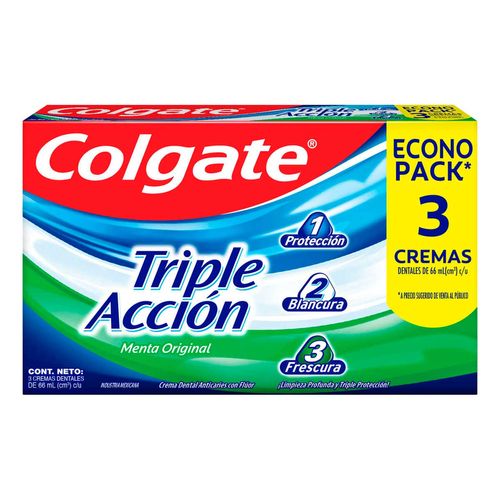 Pasta Dental Colgate Triple Acción Menta 3 Piezas de 66ml