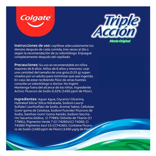 Pasta Dental Colgate Triple Acción Menta 3 Piezas de 66ml