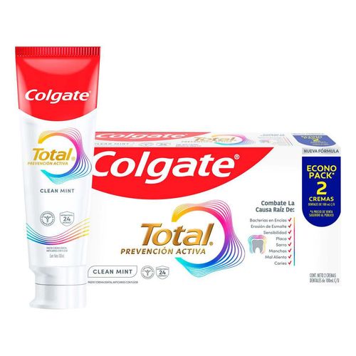 Pasta Dental Colgate Total Prevención Activa Clean Mint 2 Piezas 100ml