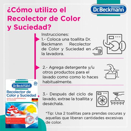 Toallas de Lavandería Dr. Beckmann Recolectoras de Color y Suciedad 20 Toallitas