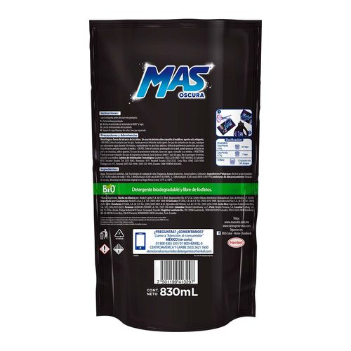 Detergente Líquido MAS Oscura 830 ml