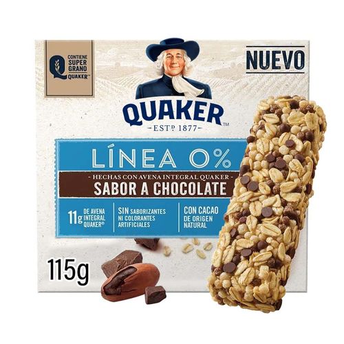 Barras De Avena Quaker Línea 0% Con Chocolate 5 Barras 115g