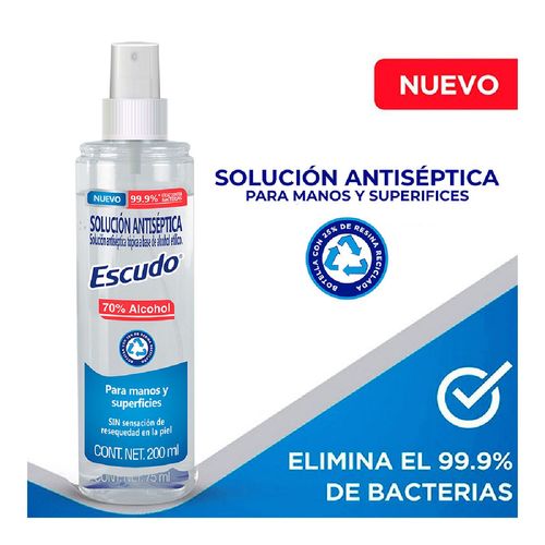 Escudo Solución Antiséptica A Base de Alcohol en Spray 1 Pieza de 200ml