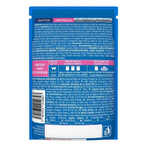 Purina Cat Chow Defensehydro Gatitos Pollo Alimento Húmedo Sobre 85g