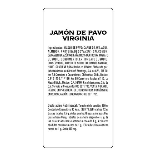 Jamón de Pavo tipo Virginia Bafar por kg