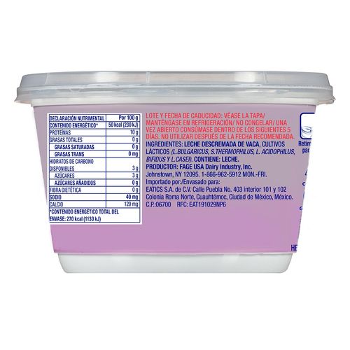 Yogurt FAGE Natural Griego sin Grasa 454g