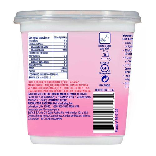 Yogurt FAGE Natural Griego sin Grasa 907g