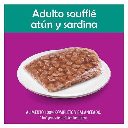 Sobres Whiskas para Gatos Adultos, sabor Soufflé Atún y Sardina 85g