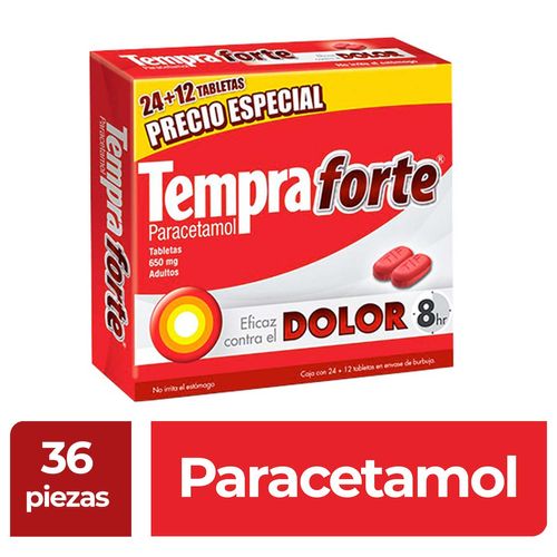 Tabletas Tempra Forte 650mg Paracetamol Adultos 36 Tabletas