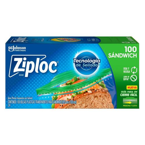 Bolsas Reutilizables Ziploc para Sándwich 100 Unidades