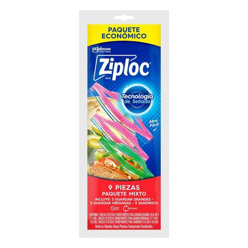 Bolsas Reutilizables Ziploc para Guardar Alimentos 1 Paquete con 9 Unidades Tamaño Mixto