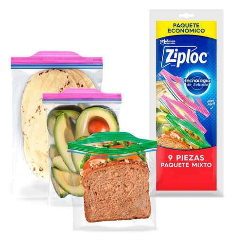 Bolsas Reutilizables Ziploc para Guardar Alimentos 1 Paquete con 9 Unidades Tamaño Mixto