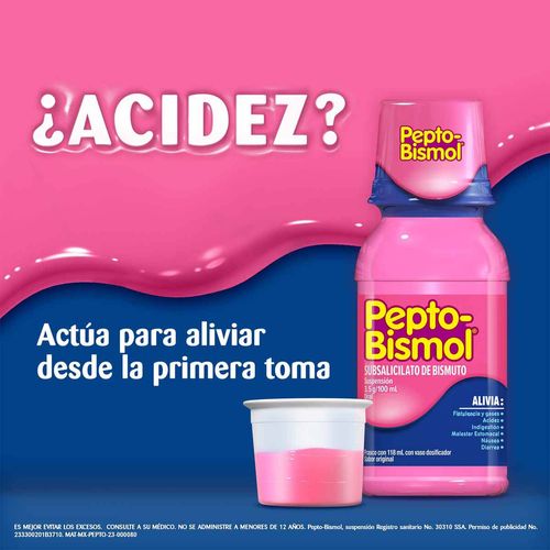 Suspensión Pepto-Bismol Plus Sabor Original Alivio del Malestar Estomacal 236ml