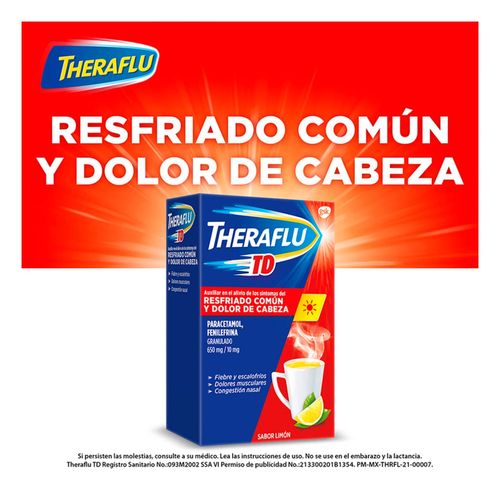 Theraflu TD Té Antigripal Resfriado Común 6 Sobres