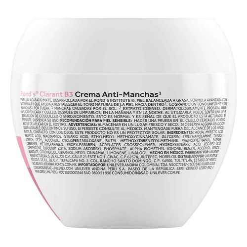 Crema Facial Pond's Antimanchas Clarant B3 200g