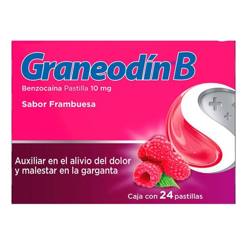 Pastillas Graneodín B para Dolor de Garganta Sabor Frambuesa 24 Pastillas