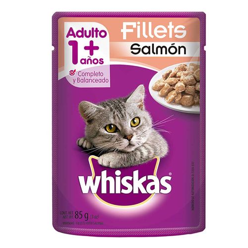 Sobres Whiskas para Gatos Adultos, Sabor Filetes de Salmón 85g