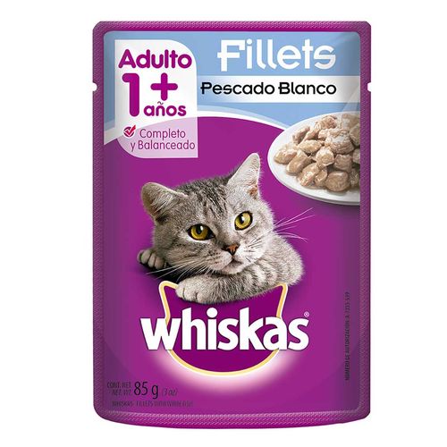 Sobres Whiskas para Gatos Adultos, Sabor Pescado Blanco 85g