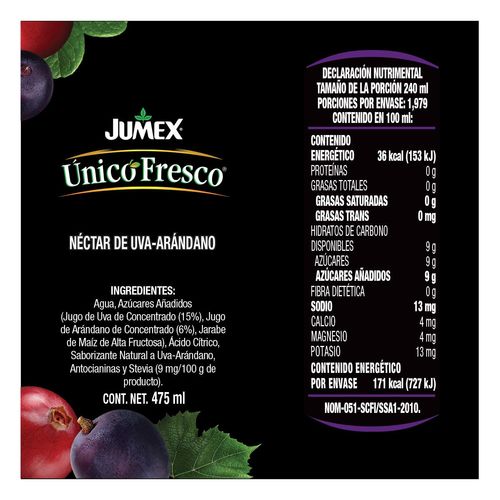 Bebida Jumex Único Fresco Arándano Uva 475ml