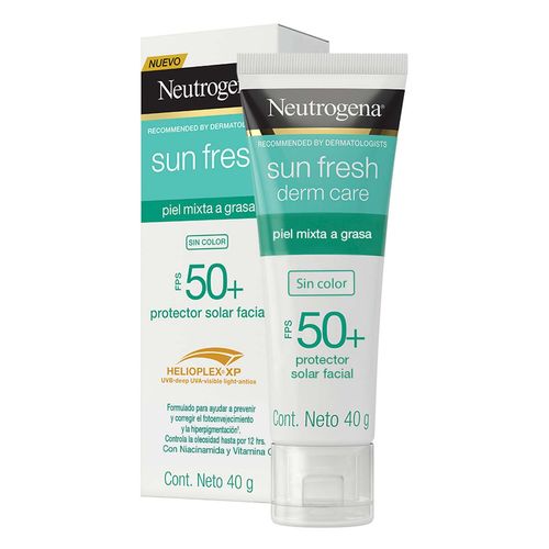 Protector Solar Facial sin color Neutrogena Sun fresh Derm care Niacinamida FPS50+ 40g