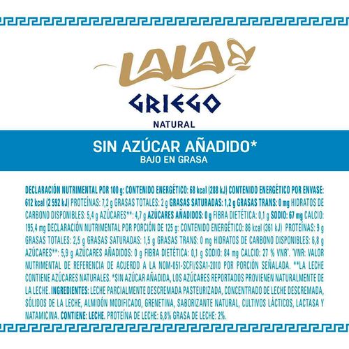 Yoghurt Batido Lala Griego Natural sin Azúcar 900g