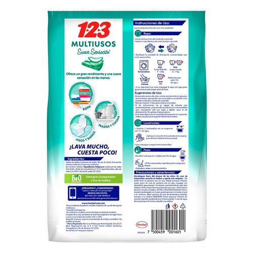 Detergente en Polvo123 Aloe Vera Bolsa 800g