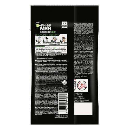 Shampoo Color Garnier Men Tono 3.0 Castaño Oscuro 30.95g