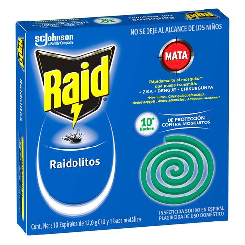 Insecticida Raid Mata Mosquitos 10 Espirales de 12.0 g c/u