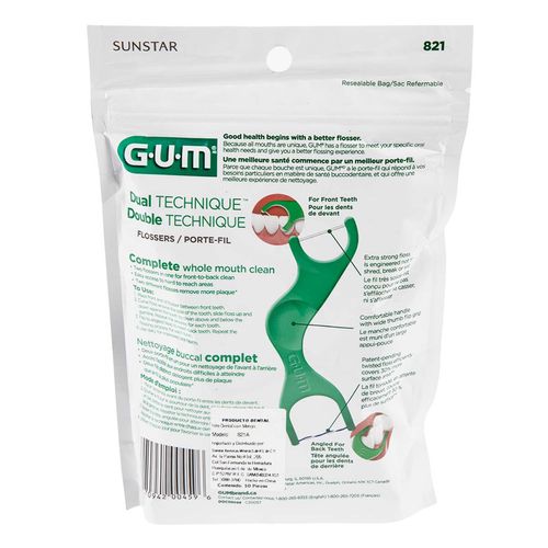 Hilo Dental con Mango Gum Flossers Dual Technique Menta Fresca 50 Piezas