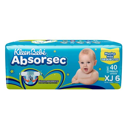 Pañales KleenBebé Absorsec Etapa 6 Extra Jumbo 40 Pañales