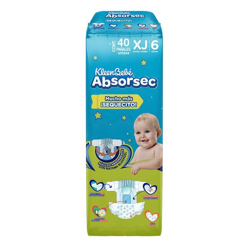 Pañales KleenBebé Absorsec Etapa 6 Extra Jumbo 40 Pañales