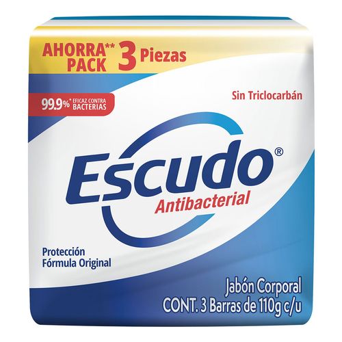 Jabón en Barra Escudo Antibacterial Azul Paquete 3 Piezas de 110g