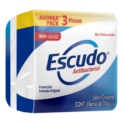 Jabón en Barra Escudo Antibacterial Azul Paquete 3 Piezas de 110g
