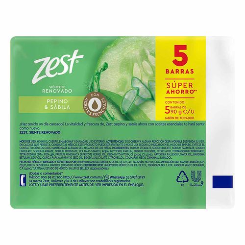 Jabón en Barra Zest Pepino y Sábila 5x90g