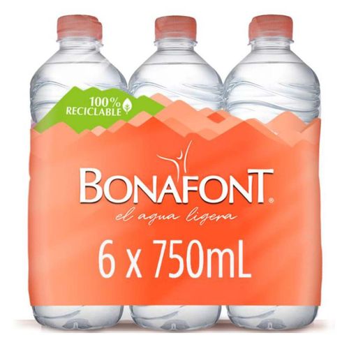 6Pack Agua Natural Bonafont 750ml Cada Uno