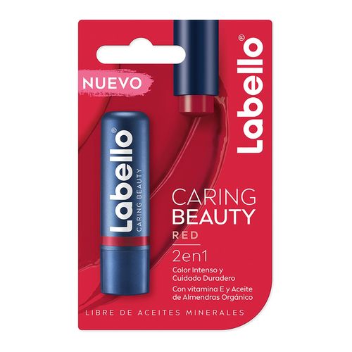 Bálsamo Labial LABELLO Caring Beauty Red Color Intenso y Cuidado Duradero 4.8 g