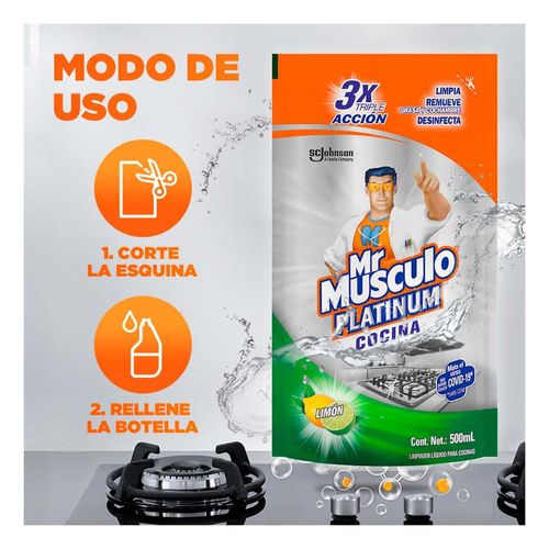 Limpiador de Cocina desengrasante Mr. Musculo Platinum Limón 500ml