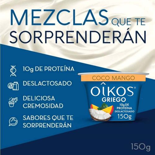 Yoghurt Griego Oikos Mango Coco 150g con 10g de Proteína