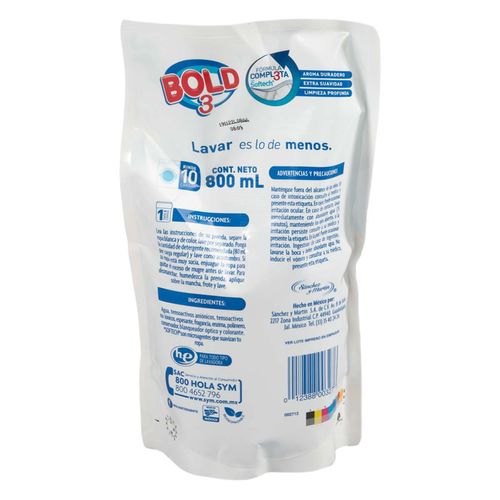 Detergente Bold 3 Flores Amores Líquido Pouch 800ml