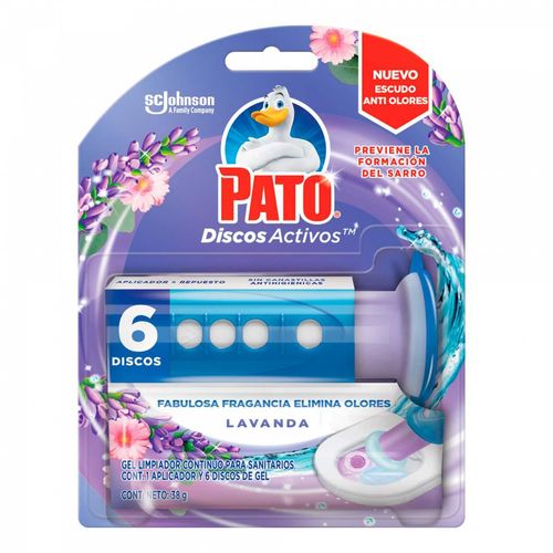 Discos Activos Gel Limpiador Continuo para Sanitarios Pato Lavanda Aplicador y 6 Discos de Gel con 36ml